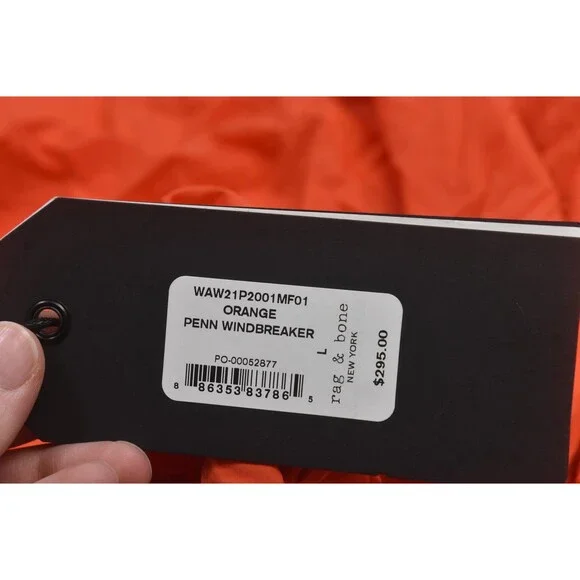 Rag & Bone Penn Windbreaker Jacket Mens Large Orange Hooded Nylon Rain - Picture 8 of 12